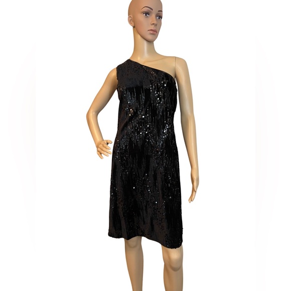 Nicole Miller  Size 8 NWT Black Sequin One Shoulder Velvet Mini Dress (0440) - Picture 2 of 13